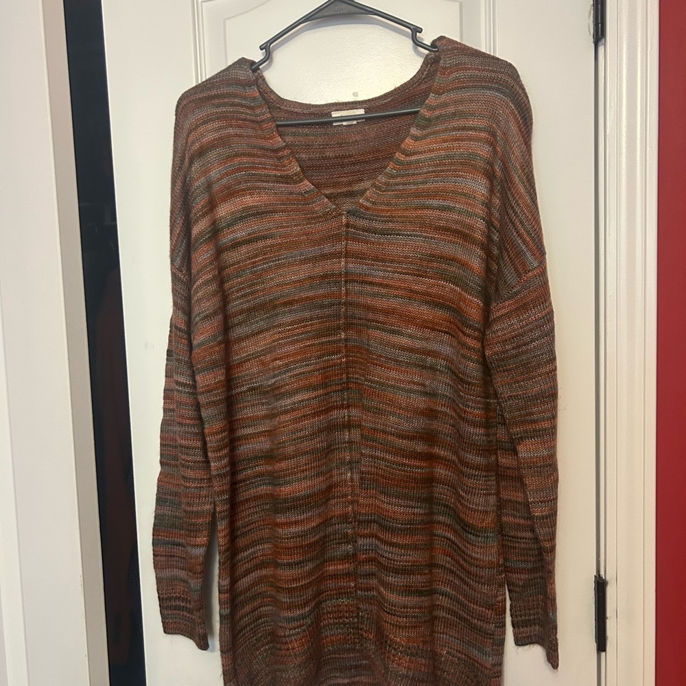 a.n.a Brown and Orange V-Neck Sweater with Long Sleeves